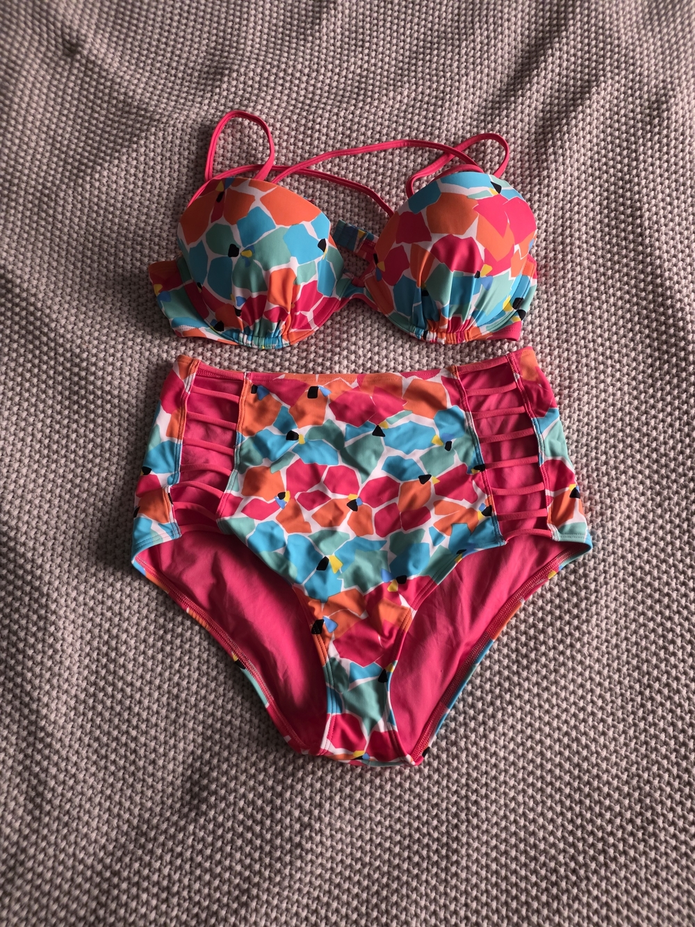 aerie Pink Multi Floral Print High-Waist Bikini Set